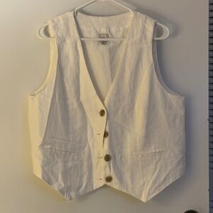 White Button-Up Linen Vest
